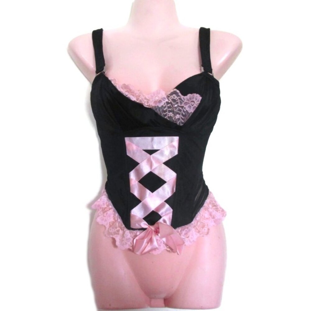 y2k 1990s vintage NEW pink black corset top bra size 34b lingerie